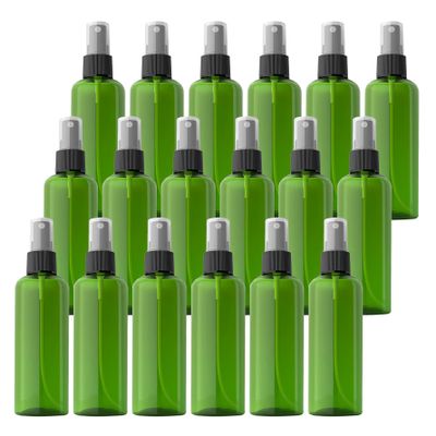 DLIBUY 24 Pcs Empty 100ml 3.3oz Green Plastic PET Fine Mist Pump Spray Bottles with Black Sprayer for Cosmetic Perfume Water-Based Products Refillable Travel Portable Containers, 2x Funnels