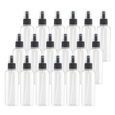 DLIBUY 24 Pcs Empty 100ml 3.3oz Clear Plastic PET Fine Mist Pump Spray Bottles with Black Sprayer for Cosmetic Perfume Water-Based Products Refillable Travel Portable Containers, 2x Funnels