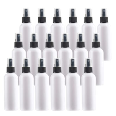 DLIBUY 24 Pcs Empty 100ml 3.3oz White Plastic PET Fine Mist Pump Spray Bottles with Black Sprayer for Cosmetic Perfume Water-Based Products Refillable Travel Portable Containers, 2x Funnels