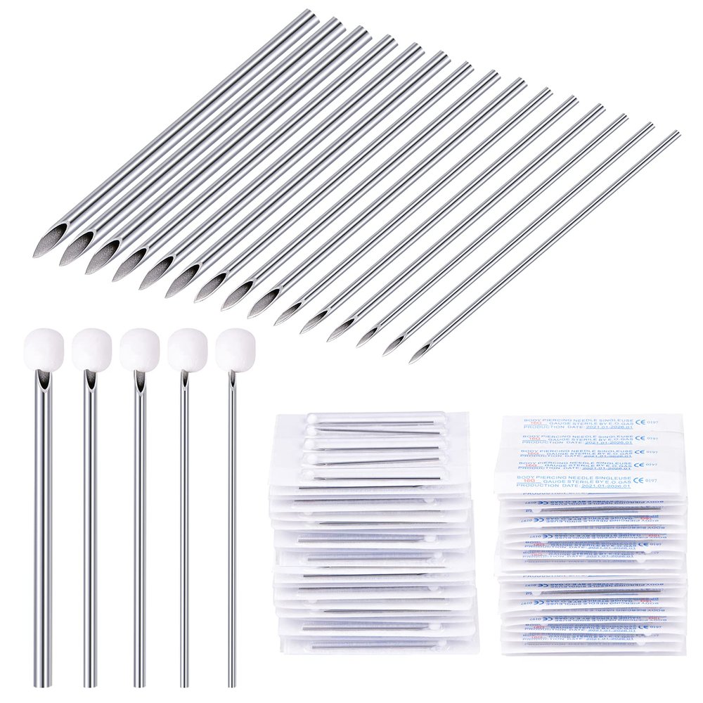 DJCIW 100PCS Mixed Body Piercing Needles,12G 14G 16G 18G 20G Sterilized Stainless Steel Ear Nose Piercing Needles For All Body Piercing