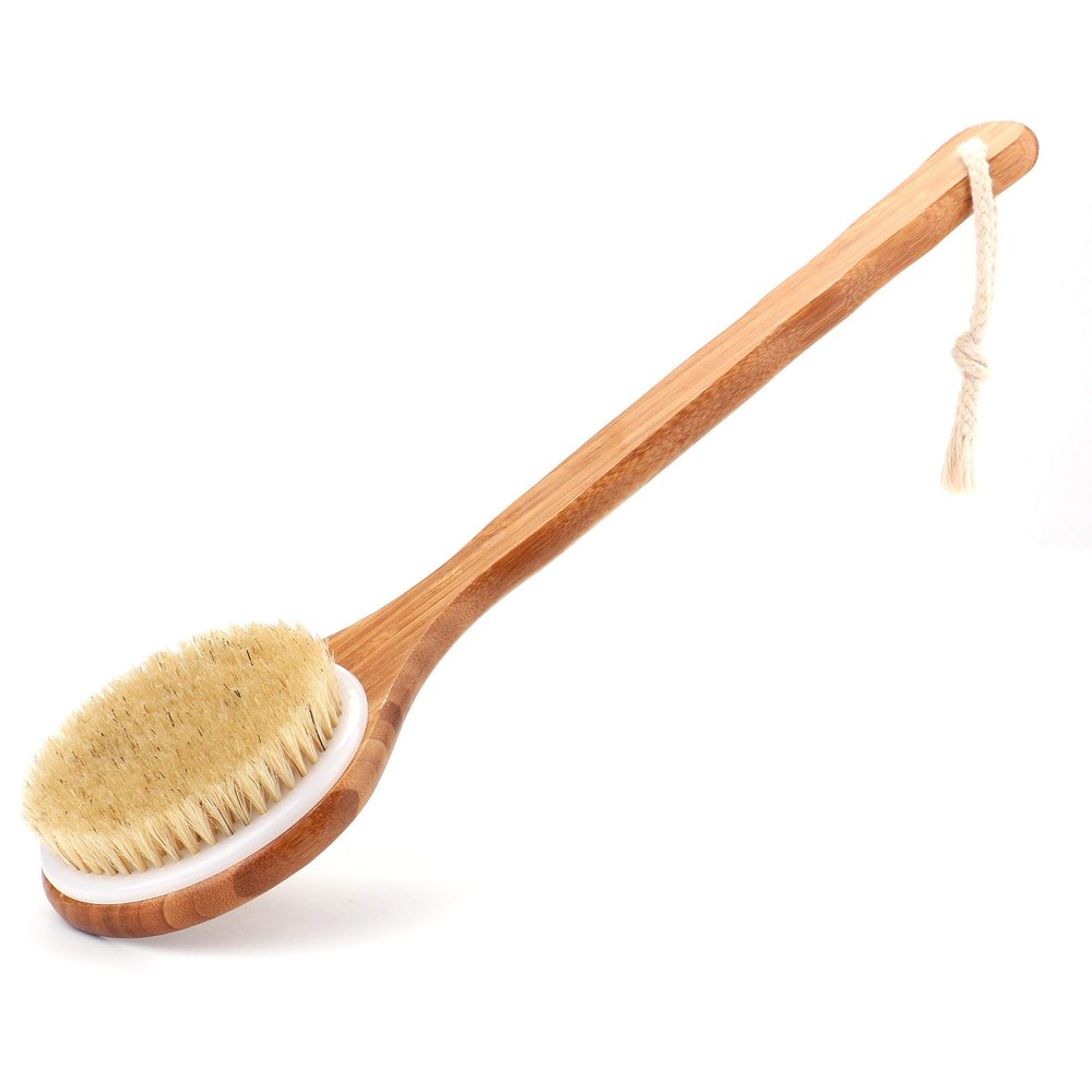 1Pack Shower Brush Wooden Handle Bath Brush Natural Boar Bristles Brush for Bath
