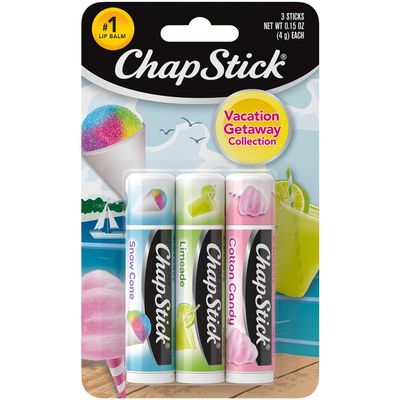 ChapStick Lip Care Set, Vacation Getaway Collection 3-Pack  Snow Cone, Limeade, Cotton Candy Lip Balm, 0.15 Oz Ea