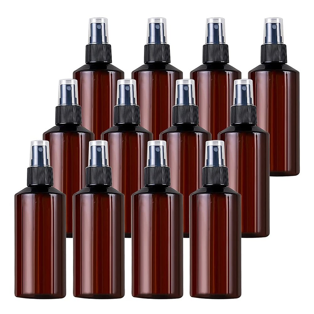 DLIBUY 24 Pcs Empty 200ml 6.6oz Portable Amber Plastic PET Fine Mist Pump Spray Bottles with Sprayer Refillable Travel Containersfor Perfume Water-based Cosmetic Products, 4x Funnel