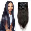 Silky Straight Clip in Human Hair Extension Brazilian Remy Clips on Hair Natural Black Straight Full Head Clip Hair For Black Woemn 100-150g (22inch 150grams, #Natural Black) view 1