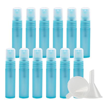 DLIBUY 50 Pieces, Empty Plastic Frosted Blue 3ml Pump Sprayer Bottles, Refillable Mini Portable Pocket Mist Spray Bottle Perfume for Liquid Cosmetic 5x Funnels