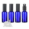 DLIBUY 4 Pcs Empty 50ml Blue Glass Fine Mist Pump Spray Bottles with Black Alu Pump Head, Travel Portable Small Refillable Sprayer Bottles for Cosmetic Perfume Water, with 1x Funnel view 1