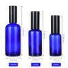 DLIBUY 4 Pcs Empty 50ml Blue Glass Fine Mist Pump Spray Bottles with Black Alu Pump Head, Travel Portable Small Refillable Sprayer Bottles for Cosmetic Perfume Water, with 1x Funnel view 3