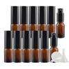 DLIBUY 12 Pcs Empty 10ml Brown Glass Fine Mist Pump Spray Bottles with Black Alu Pump Head, Amber Travel Portable Small Refillable Sprayer Bottles for Cosmetic Perfume Water, with 3x Funnel view 1