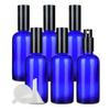 DLIBUY 6 Pcs Empty 100ml Blue Glass Fine Mist Pump Spray Bottles with Black Alu Pump Head, Travel Portable Small Refillable Sprayer Bottles for Cosmetic Perfume Water, with 2x Funnel view 1