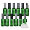 DLIBUY 12 Pcs Empty 50ml Green Glass Fine Mist Pump Spray Bottles with Black Alu Pump Head, Travel Portable Small Refillable Sprayer Bottles for Cosmetic Perfume Water, with 3x Funnel view 1