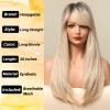 Honygebia Long Blonde Wig with Bangs - Ombre Dark Root Blonde Wigs for White Women, Striaght Wavy Synthetic Heat Resistant Hair, Natural Cute Wigs for Halloween/Christmas/Cosplay/Party view 3
