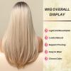 Honygebia Long Blonde Wig with Bangs - Ombre Dark Root Blonde Wigs for White Women, Striaght Wavy Synthetic Heat Resistant Hair, Natural Cute Wigs for Halloween/Christmas/Cosplay/Party view 4