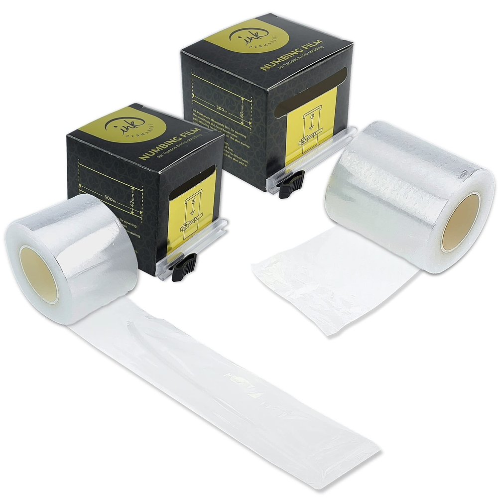 (42mm + 60mm) Premium Numbing Preservative Film by Ink Permanent [1000 Feet Per Roll] Plastic Wrap for Tattoos, Microblading, Lip Tattoo, Eyebrow Lamination & Lash Lift  42 or 60 mm width 300 Meters