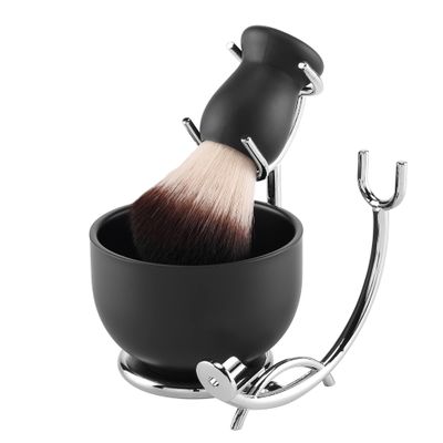 Aethland Shaving Brush Set with Black Solid Wood Handle, Shaving Kit for Men Includes Shaving Brush, Dia 3.1 inches Stainless Steel Shaving Bowl & Shaving Stand Wet Shaving Gifts for Men