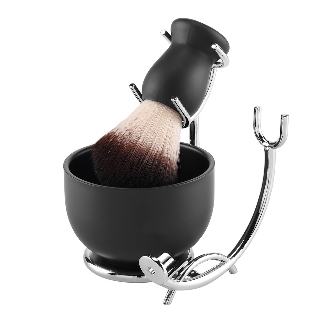Aethland Shaving Brush Set with Black Solid Wood Handle, Shaving Kit for Men Includes Shaving Brush, Dia 3.1 inches Stainless Steel Shaving Bowl & Shaving Stand Wet Shaving Gifts for Men