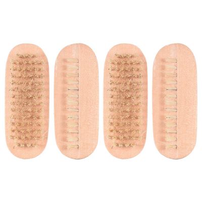 Beaupretty 4pcs Nail Brush Double-sided Nail Cleaner Pig Bristle Massage Brush for Manicure and Pedicure for Dust Removal Wood