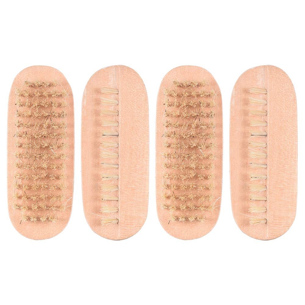 Beaupretty 4pcs Nail Brush Double-sided Nail Cleaner Pig Bristle Massage Brush for Manicure and Pedicure for Dust Removal Wood