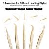 NAGARAKU 5 PCS Tweezers for Eyelash Extensions Straight and Curved Precision Professional Tweezer for Lash Extensions Volume Easy Fanning lash Precise Point with Storage Case Bag view 2