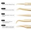 NAGARAKU 5 PCS Tweezers for Eyelash Extensions Straight and Curved Precision Professional Tweezer for Lash Extensions Volume Easy Fanning lash Precise Point with Storage Case Bag view 3