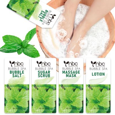 nbc BeautiLab Pedicure Kit Foot Soak Set: Bubble Salt, Sugar Scrub, Massage Mask, Massage Lotion in a Box, 4 Step Foot Spa Kit for Dry Feet, Calluses and Tired Feet(1 Set Peppermint)