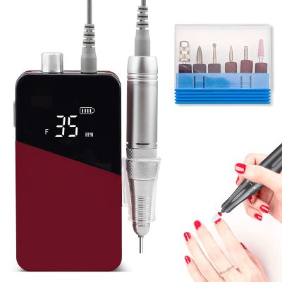 PENNY73 Gradient Color Handle Rechargeable Nail Drill Portable Cordless E File Electric Nail Drill Polisher Machine Set for Nail Art Manicure Pedicure,Red