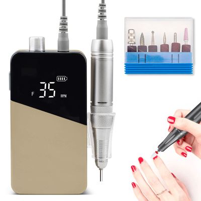 PENNY73 Gradient Color Handle Rechargeable Nail Drill Portable Cordless E File Electric Nail Drill Polisher Machine Set for Nail Art Manicure Pedicure,Beige
