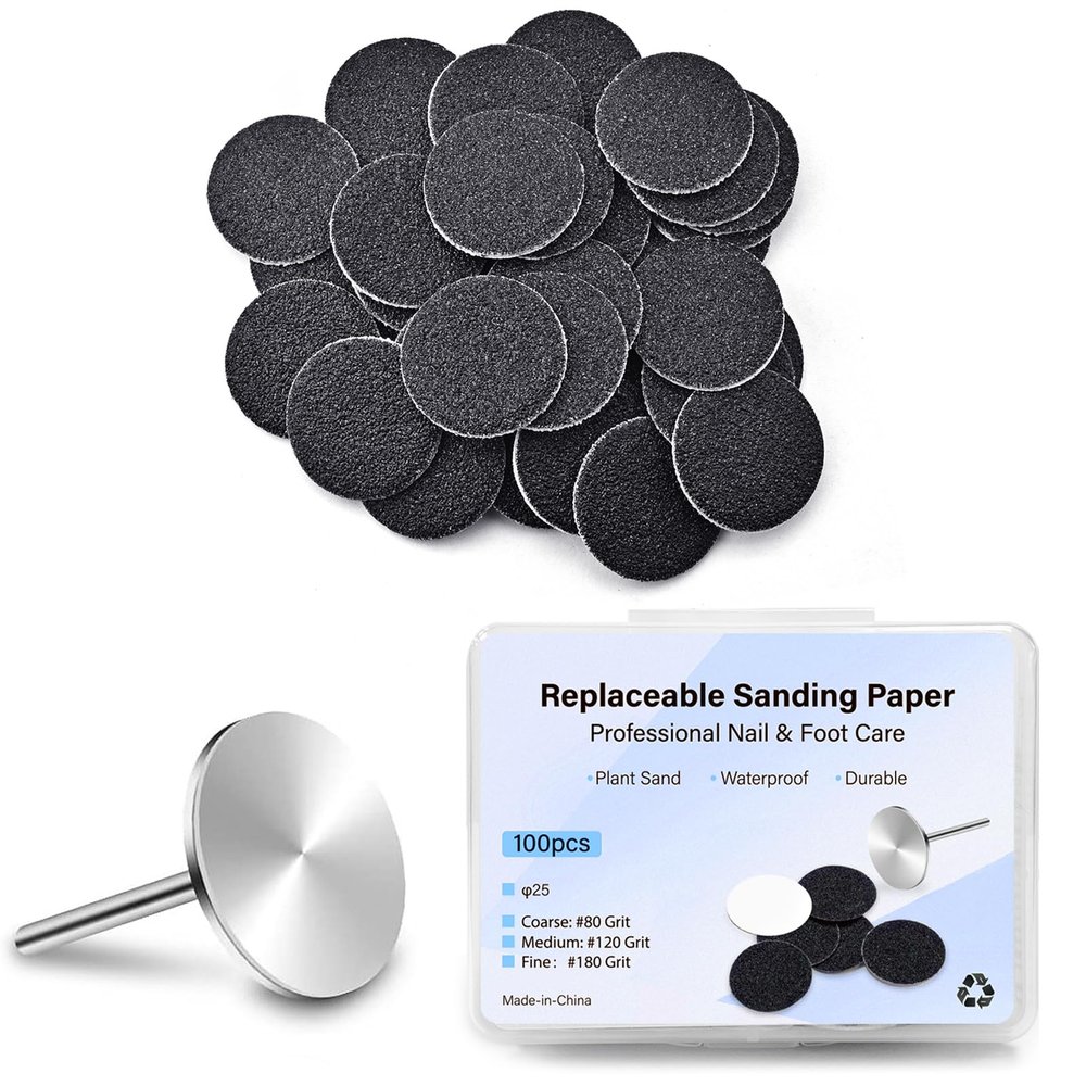 100pcs Foot File Sandpaper Disc with 1 Metal Shaft Replaceable Sanding Pads for Electric Foot Rasp Files Callus Cuticle Hard Dead Skin Removal Pedicure Tools,HJ-NF037 (80 Grit)