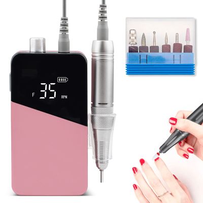 PENNY73 Gradient Color Handle Rechargeable Nail Drill Portable Cordless E File Electric Nail Drill Polisher Machine Set for Nail Art Manicure Pedicure,Pink