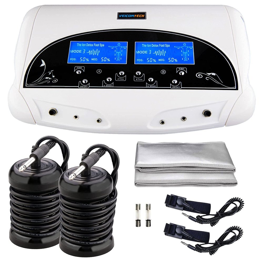 Dual Ionic Foot Bath Detox Machine, Professional Foot Detox Machine, Ionic Ion Detox Foot Bath Spa Cleanse Detoxification Machine with Basin, 2 Waist Belts, 2 Arrays, 10 Liners and Aluminum Box