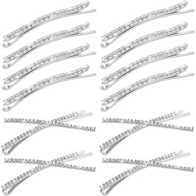12 Pieces Rhinestone Bobby Pins Decorative Fancy Crystal Hair Clips Shiny Metal X Shaped Barrettes Bling Diamond Wedding Bridal Shower Hair Accessories for Women Ladies Girls (Silver)