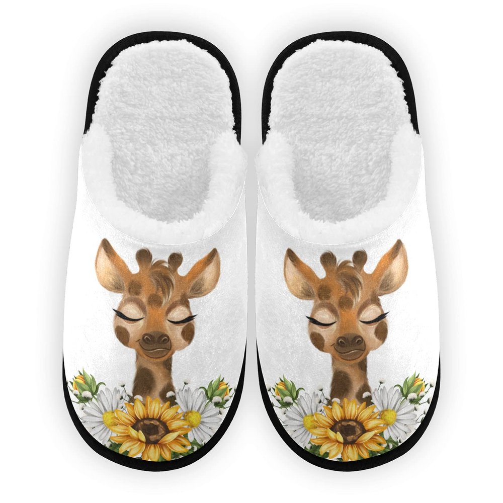 Umidedor Cute Giraffe Sunflower Slippers For Women Girls, Soft Memory Foam Non-Slip Indoor House Slippers Home Shoes for Bedroom Hotel Travel Spa