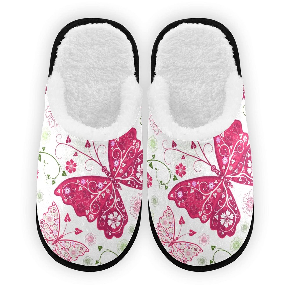 Umidedor Floral Butterflies Pattern Mens Slippers, Soft Memory Foam Non-Slip Indoor House Slippers Home Shoes for Bedroom Hotel Travel Spa