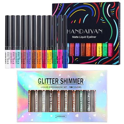 BestLand Liquid Glitter Eyeshadow & Liquid Matte Eyeliner Set Rainbow Colorful Neon Eyeliner Pencil Pigmented Waterproof Smudgeproof Long Lasting Gel Eye Liner Makeup Gift Kit for Women
