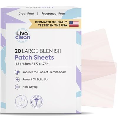LivaClean 20CT Large Hydrocolloid Acne Patches - For Pore Spots Nose Face Cystic Pimple Zit Patch - Big Pimple Patches Hydrocolloid Bandages Strips Stickers Acne Patch XL Large