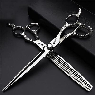Hair Cutting Scissors, Professional Hairdressing Scissors Barber 440C Steel 6.0 or 7 or 5.5 inch Hairdressing Scissors Thinning Shear BY ZZYY (Color : Blue)