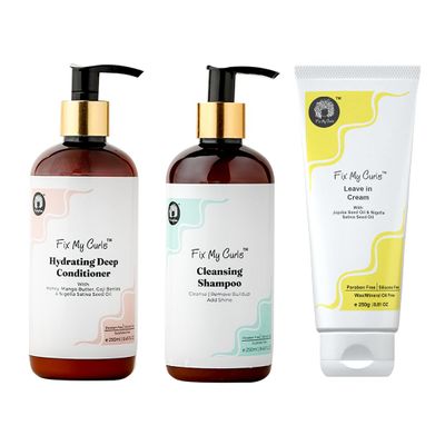 FIX MY CURLS Complete Curl Care Bundle with Cleansing Shampoo, Hydrating Deep Conditioner and Leave in Cream For Curly And Wavy Hair 8.51 Oz Each