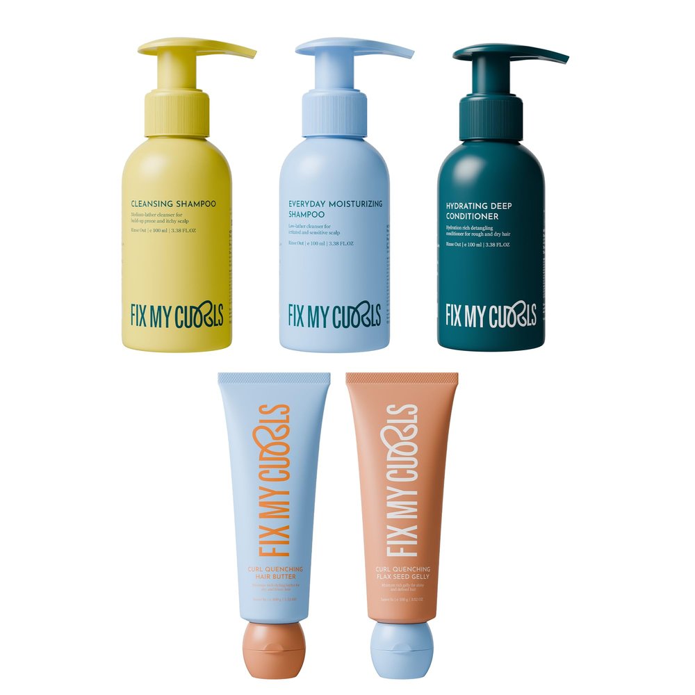 Fix My Curls Complete Curl Care Travel Kit| Cleansing Shampoo, Moisturizing Shampoo, Hydrating Conditioner, Hair Butter & Curl Quenching Gelly for Soothing, Moisturized & Defined Curls|3.3oz Each
