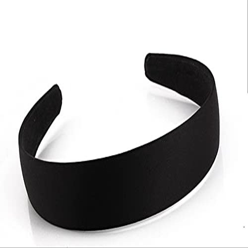 12PCS 25mm Solid Color Satin Covered Resin Hairbands Ribbon Covered Casual Womens Kids Cute Headbands Headband - (Color: Black)