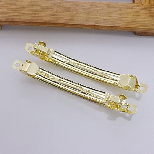 100pcs Hight French Barrette Style Narrow Hair Clips Setting Rhodium Bow Hairpin Supplies for Jewelry Making - (Color: Gold; Size: 5.8cm)