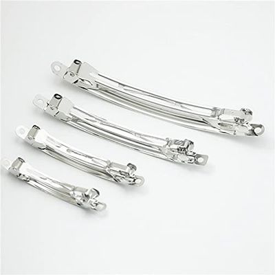 100pcs Hight French Barrette Style Narrow Hair Clips Setting Rhodium Bow Hairpin Supplies for Jewelry Making - (Color: Silver; Size: 9.8cm)