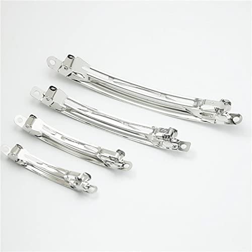 100pcs Hight French Barrette Style Narrow Hair Clips Setting Rhodium Bow Hairpin Supplies for Jewelry Making - (Color: Silver; Size: 9.8cm)