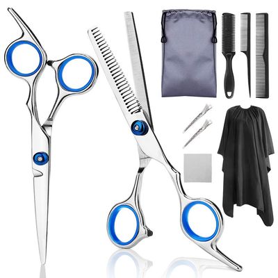 Hair Cutting Scissors, Professional Hairdressing Scissors Kit Hair Cutting Scissors Hairbrush Hair Clip Cape Grooming Comb for Barbershop BY ZZYY (Color : 9PCS Blue)