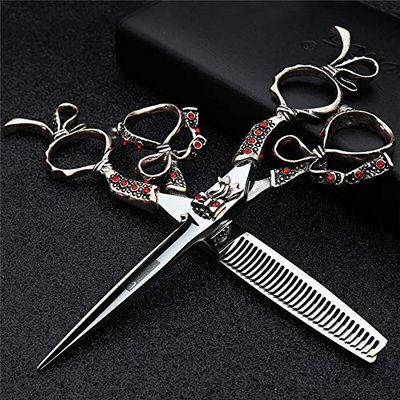 Hair Cutting Scissors, 6" Hair Salon Barber Professional Hairdressing Scissors Unique Shape Haircut Scissors Set Flat Cut Thinning Shears 440C BY ZZYY (Color : Light Yellow)