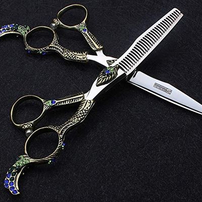 Hair Cutting Scissors, 6" Hair Salon Barber Professional Hairdressing Scissors Unique Shape Haircut Scissors Set Flat Cut Thinning Shears 440C BY ZZYY (Color : Yellow)