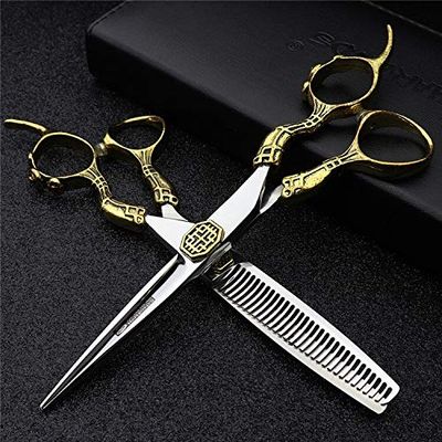 Hair Cutting Scissors, 6" Hair Salon Barber Professional Hairdressing Scissors Unique Shape Haircut Scissors Set Flat Cut Thinning Shears 440C BY ZZYY (Color : Silver)