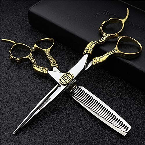 Hair Cutting Scissors, 6" Hair Salon Barber Professional Hairdressing Scissors Unique Shape Haircut Scissors Set Flat Cut Thinning Shears 440C BY ZZYY (Color : Silver)