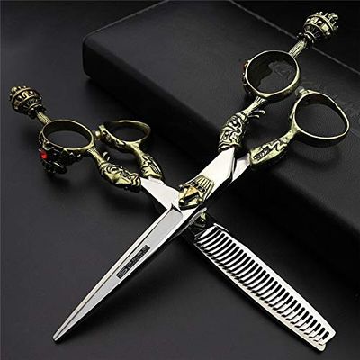 Hair Cutting Scissors, 6" Hair Salon Barber Professional Hairdressing Scissors Unique Shape Haircut Scissors Set Flat Cut Thinning Shears 440C BY ZZYY (Color : Orange)