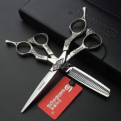Hair Cutting Scissors, 6" Hair Salon Barber Professional Hairdressing Scissors Unique Shape Haircut Scissors Set Flat Cut Thinning Shears 440C BY ZZYY (Color : Set)