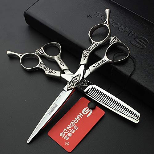 Hair Cutting Scissors, 6" Hair Salon Barber Professional Hairdressing Scissors Unique Shape Haircut Scissors Set Flat Cut Thinning Shears 440C BY ZZYY (Color : Set)