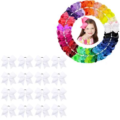 16PCS 8" Large Cheer Hair Bows Ponytail Holder Elastic Band and 30 Colors 6 Inch Hair Bows Clips for Girls Toddler Infants Kids Teens Children